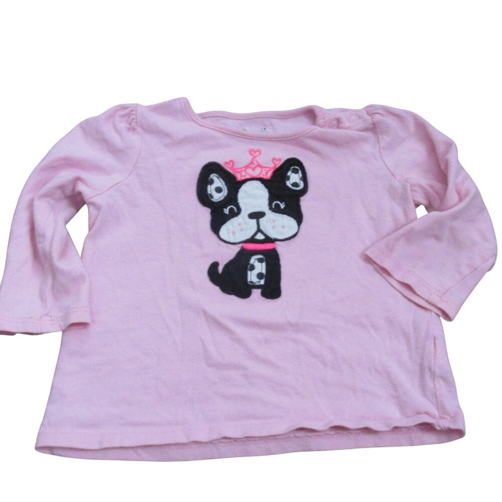 Jumping Beans Pullover T Shirt Girls Size 18M Pink Black Long Sleeve Dog Top Tee